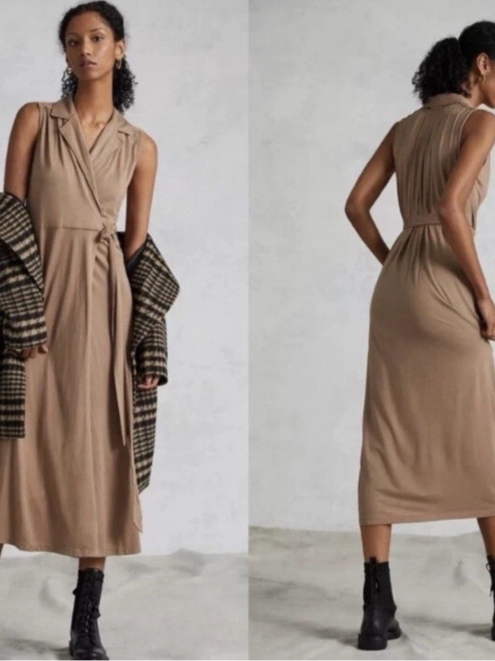 ANTHROPOLOGIE PORRIDGE JERSEY KNIT SLEEVELESS MAXI WRAP SHIRTDRESS Size XL